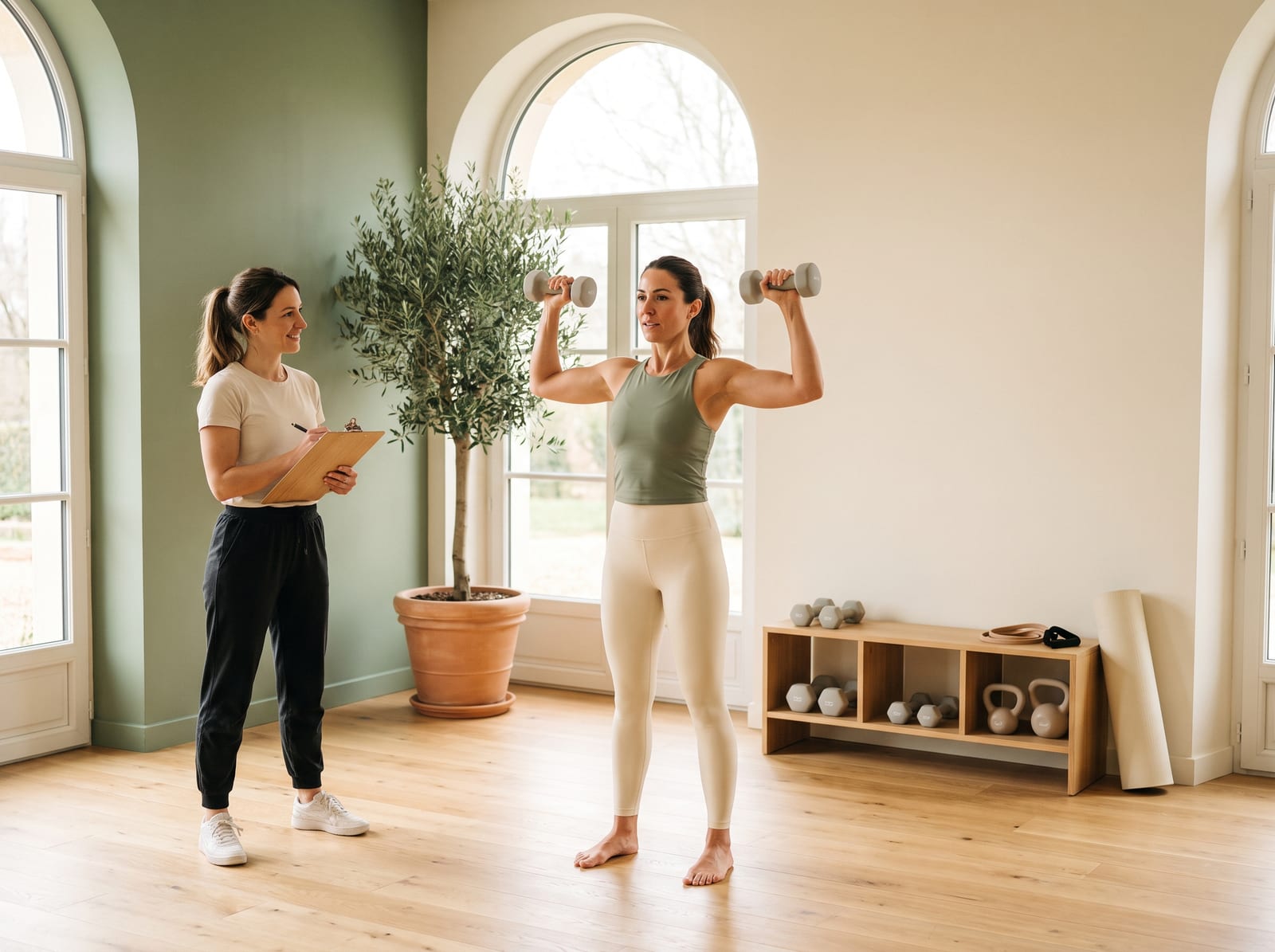 Séance de musculation privée dans un studio lumineux